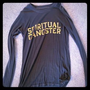 Spiritual gangster green ribbed long sleeve shirt